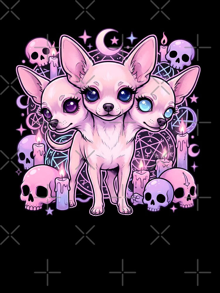 Three-Headed Goth Kawaii Chihuahua Digital Art - Creepy Cute Pastel Goth Cerberus Design by tigers-heart