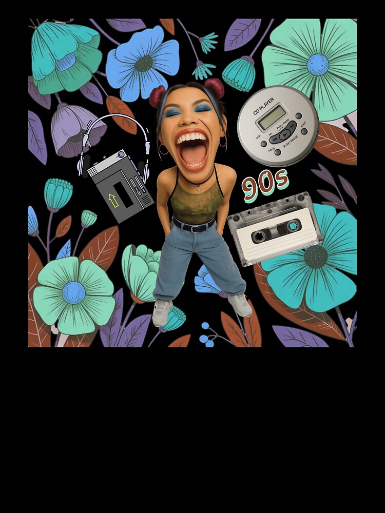 90s Nostalgia Girl - Retro Music Fashion Aesthetic Walkman CD Player by BohoByte Design