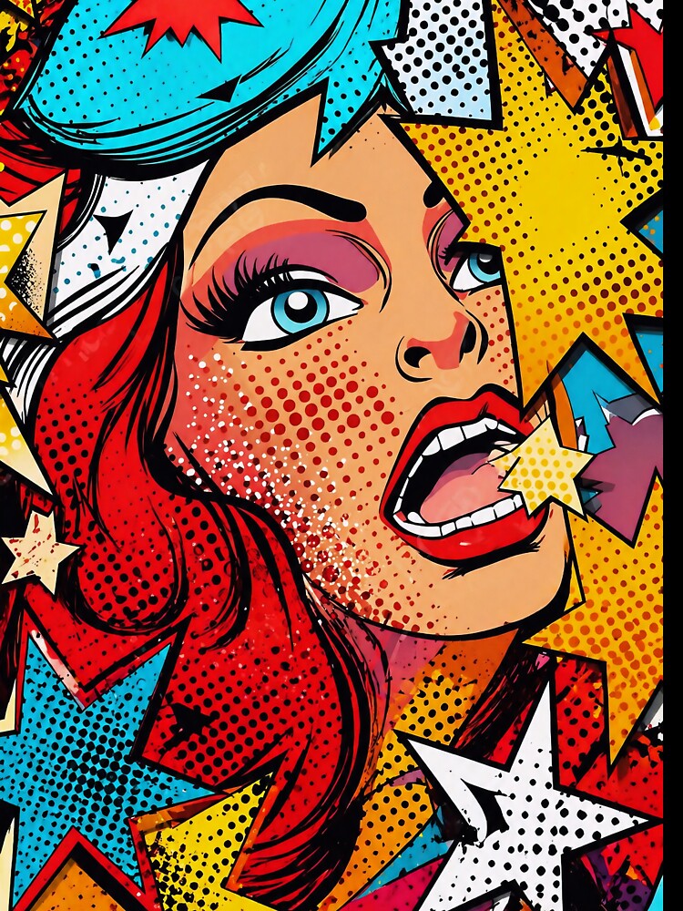 Pop Art Comic Girl Explosion- Retro Vintage Halftone Style Woman Face by Apocryphalwar