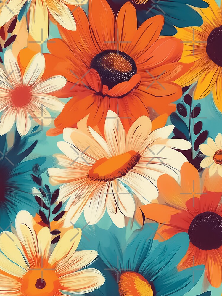 A design of a playful pattern with vibrant, oversized flowers like daisies and sunflowers. by HEMRO
