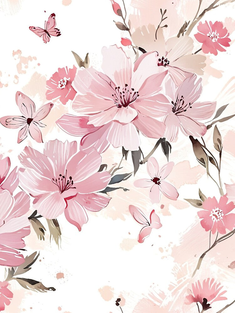 Soft Pink Floral With Butterflies by CoolPixels