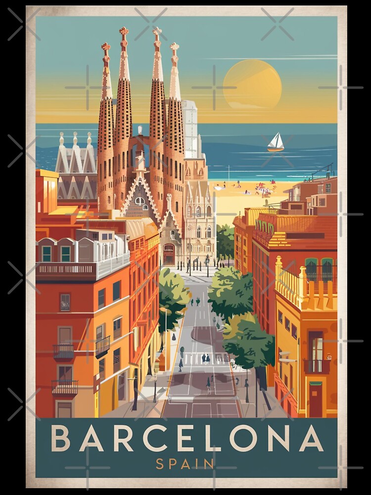 Barcelona Vintage Travel Poster by TravelerRat