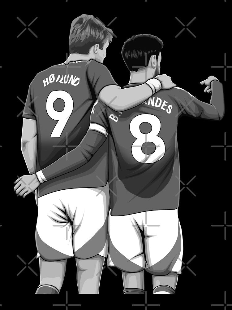 Rasmus Højlund and Bruno Fernandes Black and White Version by Aldduardo
