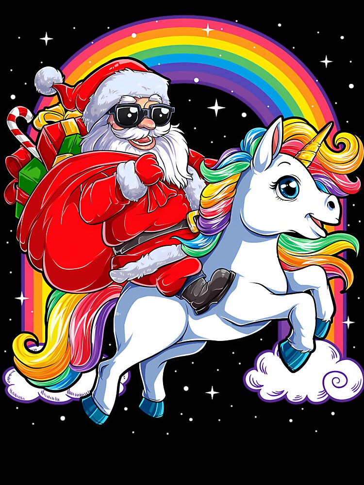 Christmas Santa Riding Unicorn Xmas 	 	 Rainbow Short Sleeve by anzaladamoyev
