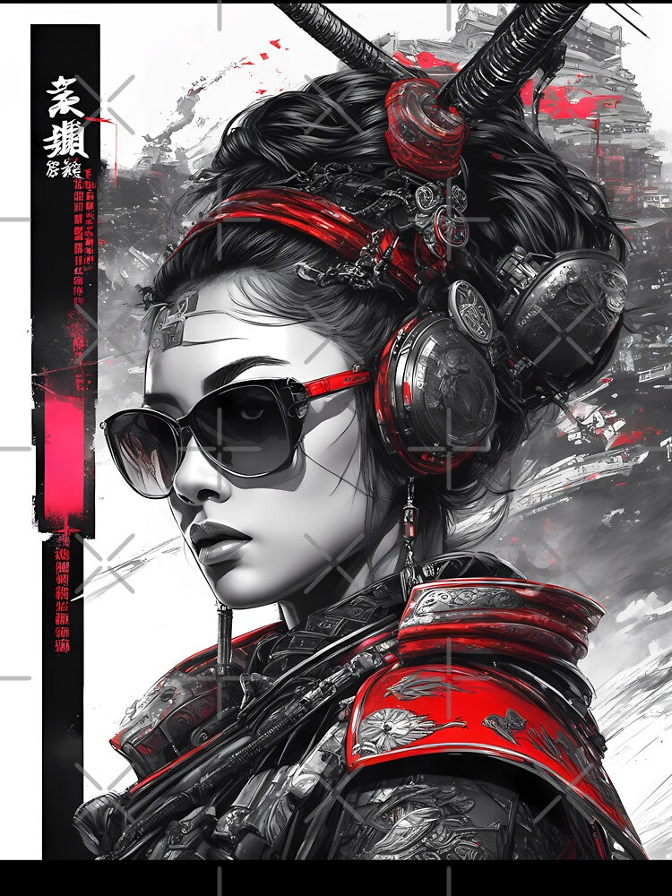 Cyberpunk Samurai Woman Poster - Futuristic Dystopian Art by MystiqSlav