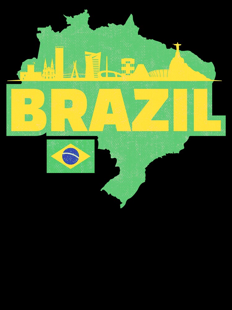Retro Brazil Map, Flag, and Skyline by UNK-Fatigues