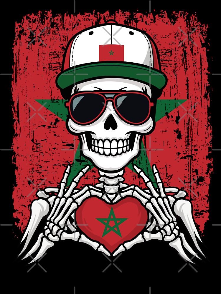 Moroccan Pride Skeleton Art - Morocco Football & Atlas Lions Spirit Tee by Colorful Designs