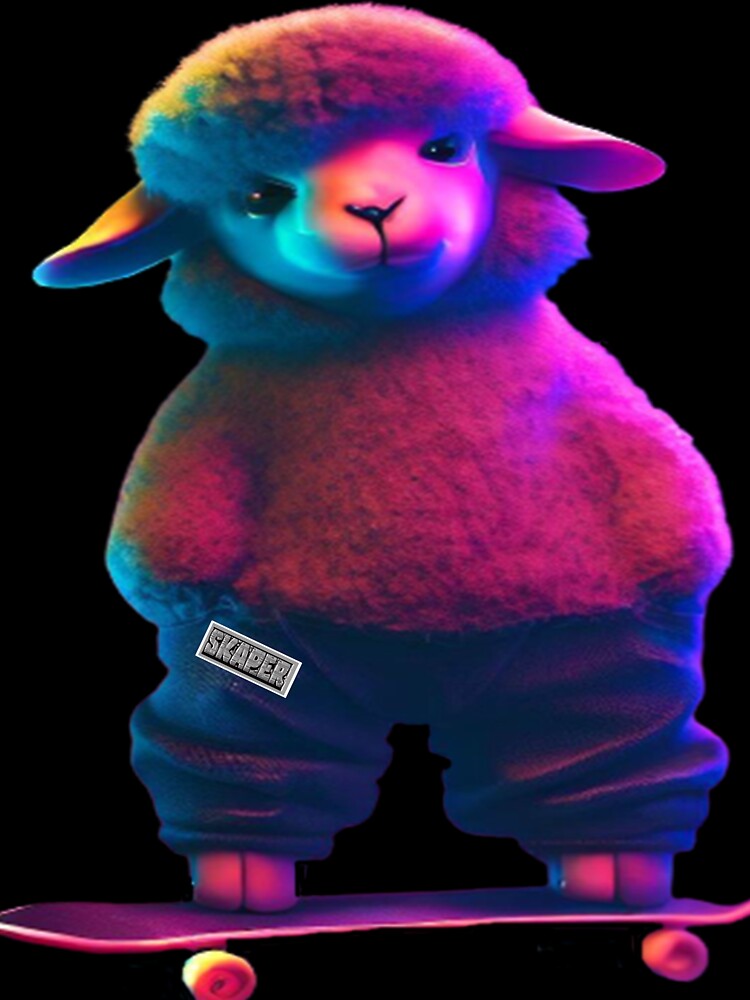sheep on a skateboard with neon colors by SKAPER