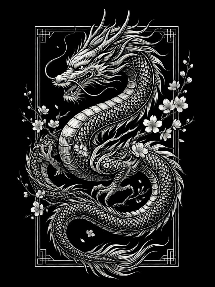 Japanese Dragon with Cherry Blossom Premium Tri-Blend by sinkedink