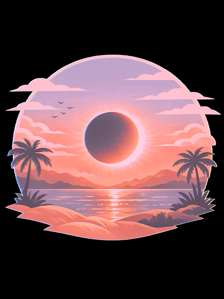 Sunset with eclipse, aesthetic design with soft colors by Moonshroomarts