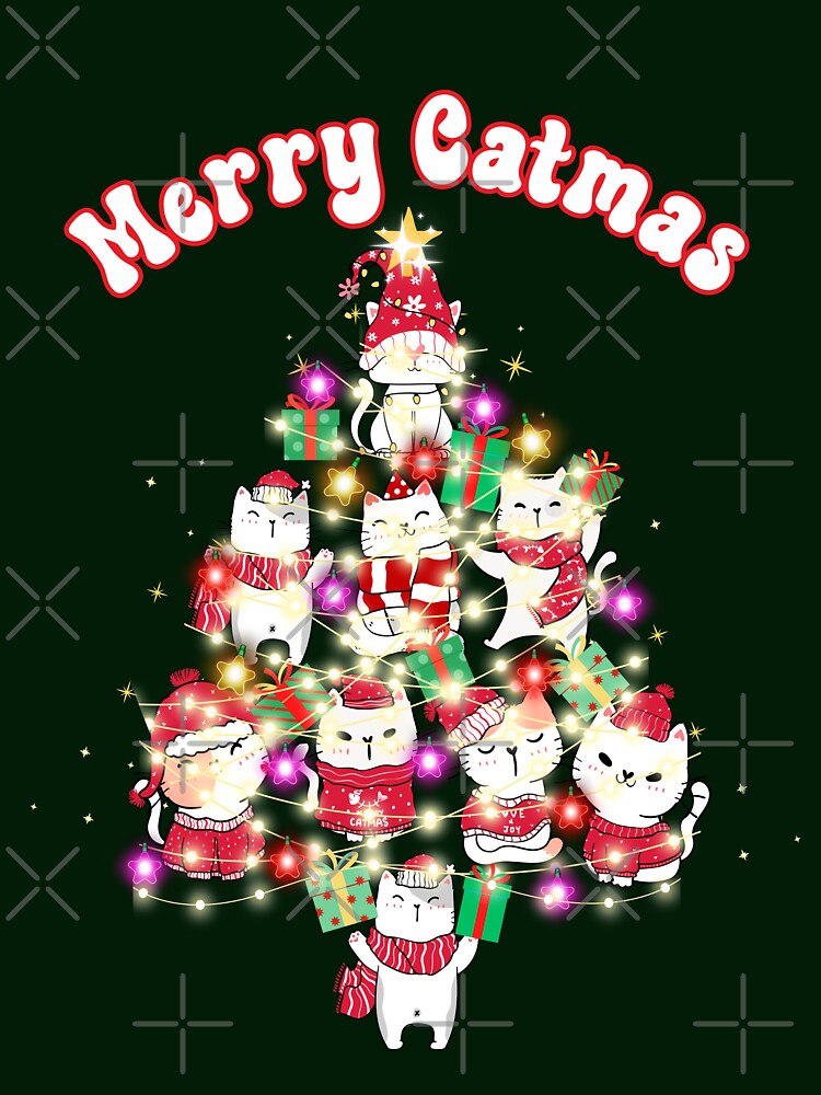 Cat Christmas Tree Merry Catmas Xmas Girls Boys Funny Santa by doodlelike