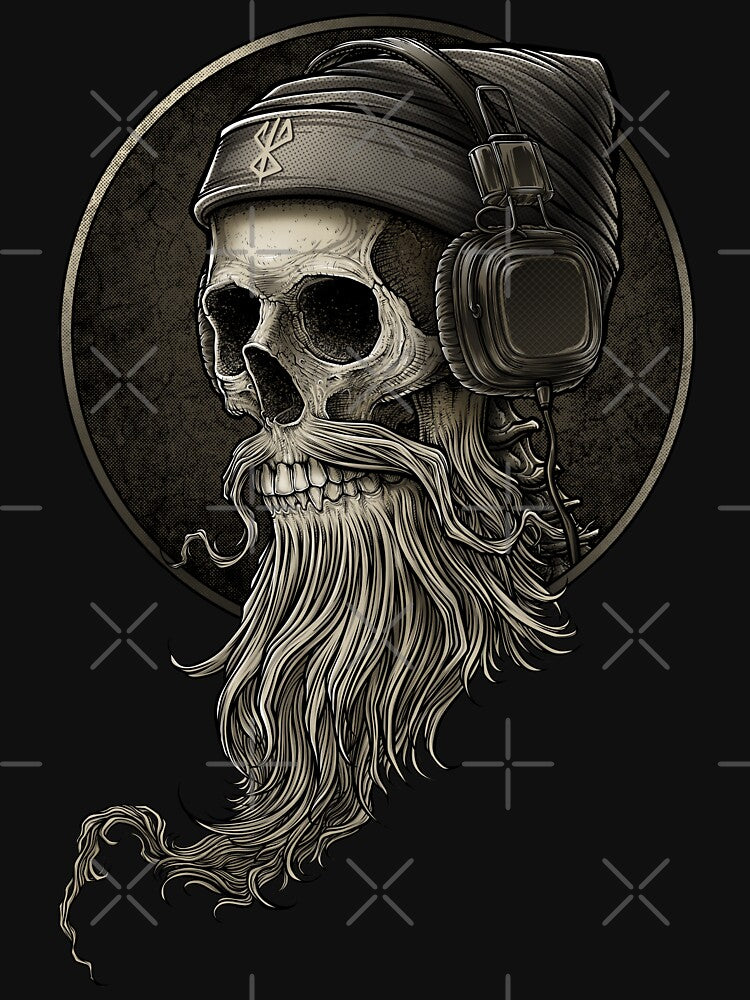 Viking Vintage Skull Beard with Headphone by Winya