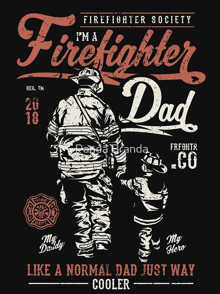 Firefighter Dad Shirt Cool Vintage Illustration T-Shirt Great Gift for Hero Father Husband Unisex Short-Sleeve Jersey Tee by Panda Branda