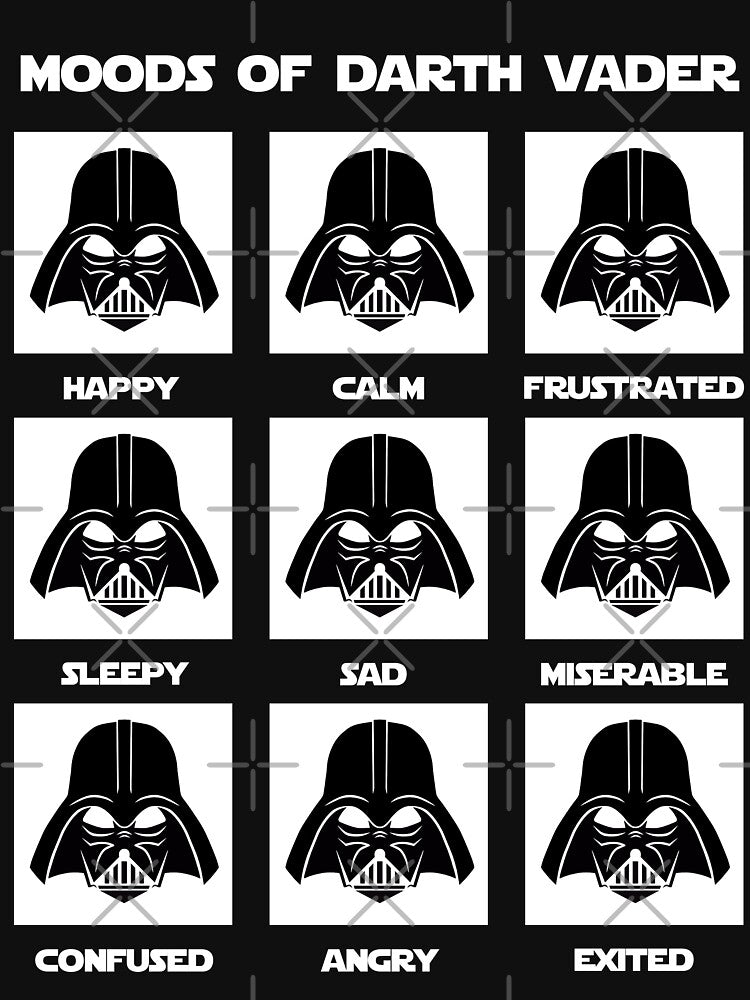 The Many Moods of the Dark Lord – Funny Sci-Fi Villain T-Shirt by F.O.M.O. Artifacts From a Broken Alternative Reality