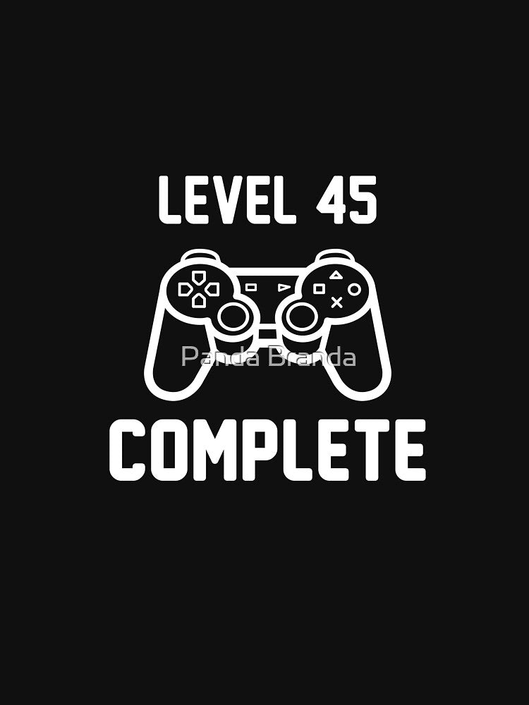 Level 45 Complete Shirt Funny 45th Birthday Gamer T-Shirt Great Gift for Friend or Colleague Unisex Short-Sleeve Jersey Tee by Panda Branda