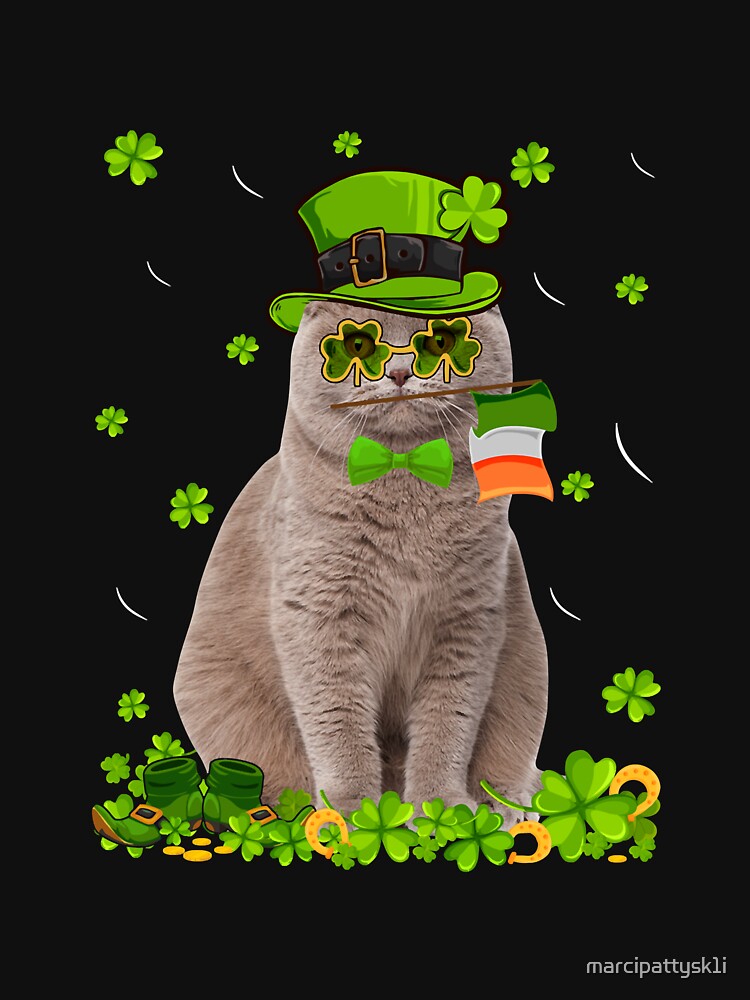 Funny St Patrick's Day Scottish Fold Cat Irish Shamrock Long Sleeve by marcipattysk1i