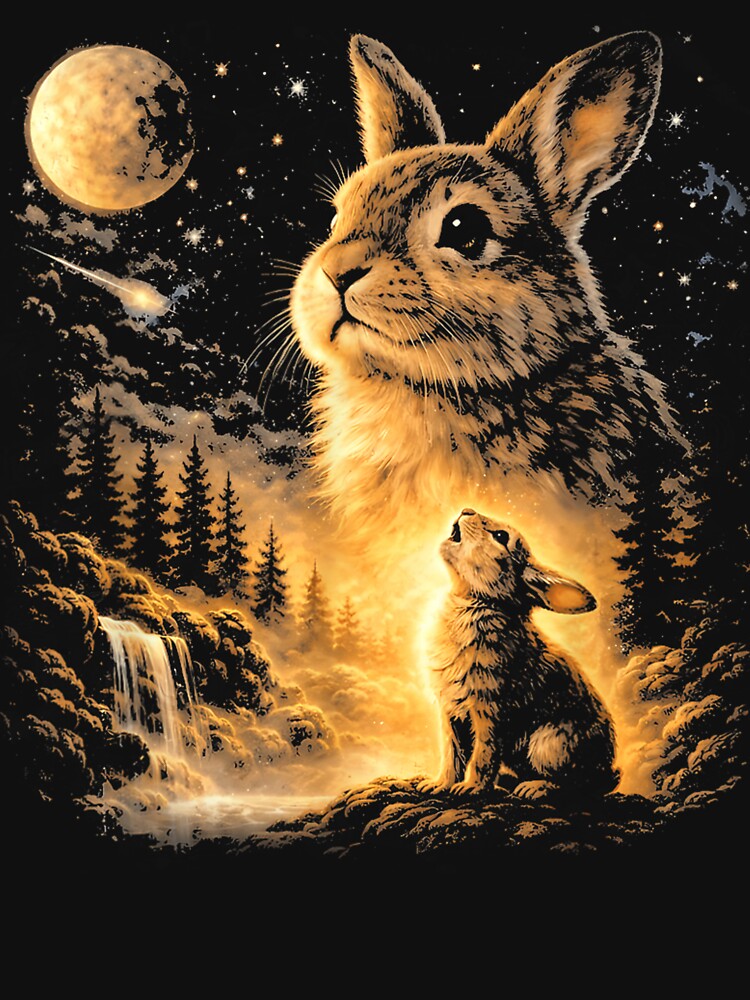 Bunny Howling to The Moon Vintage 90s Animal Easter Day by Juansustait