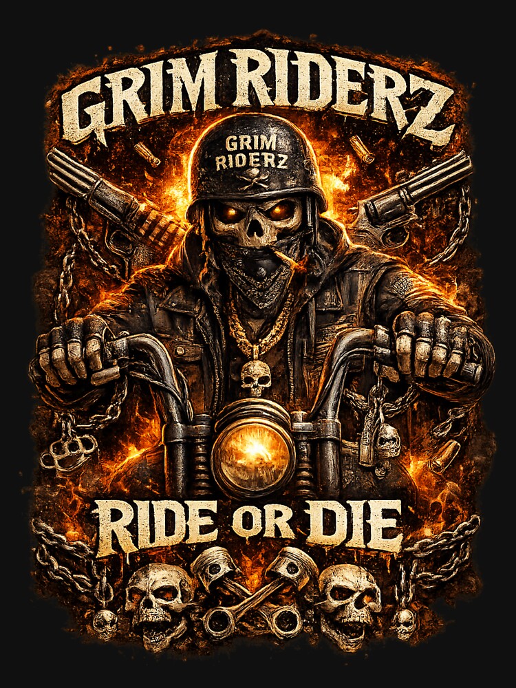 Grim Riderz Ride or Die Biker Skull Art by Med-th-ewolf
