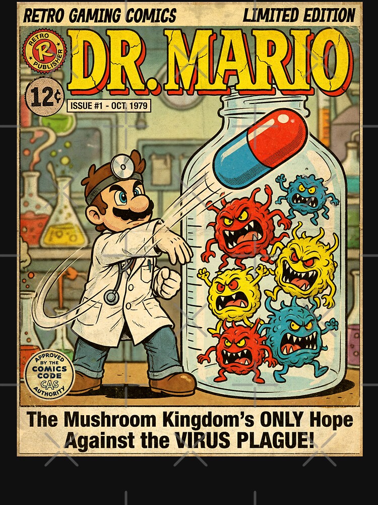 Dr. Mario Retro Game Vintage Comic Cover Art by Back2Collage