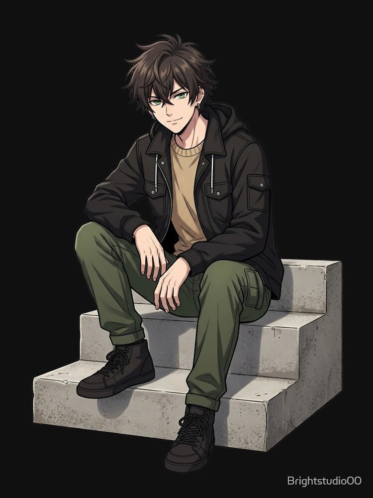 KAIRO Sitting Anime Streetwear Character – Urban Chill Style by Brightstudio00