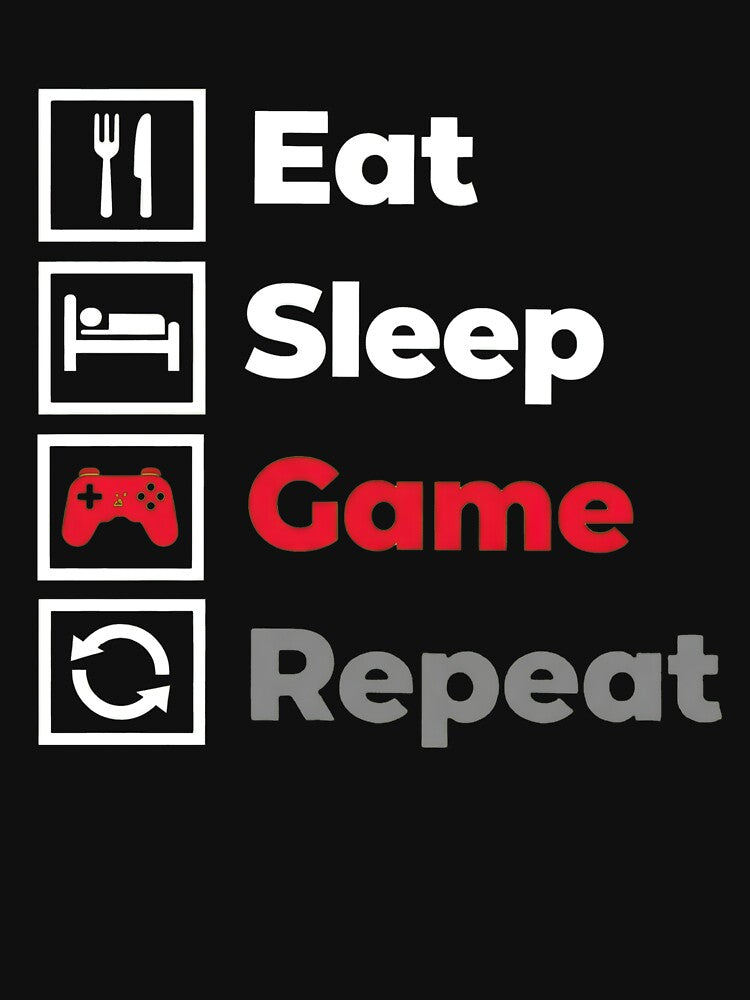 Gaming T-Shirt – Eat Sleep Game Repeat Organic Cotton Unisex Gamer Tee by OlyvieArt