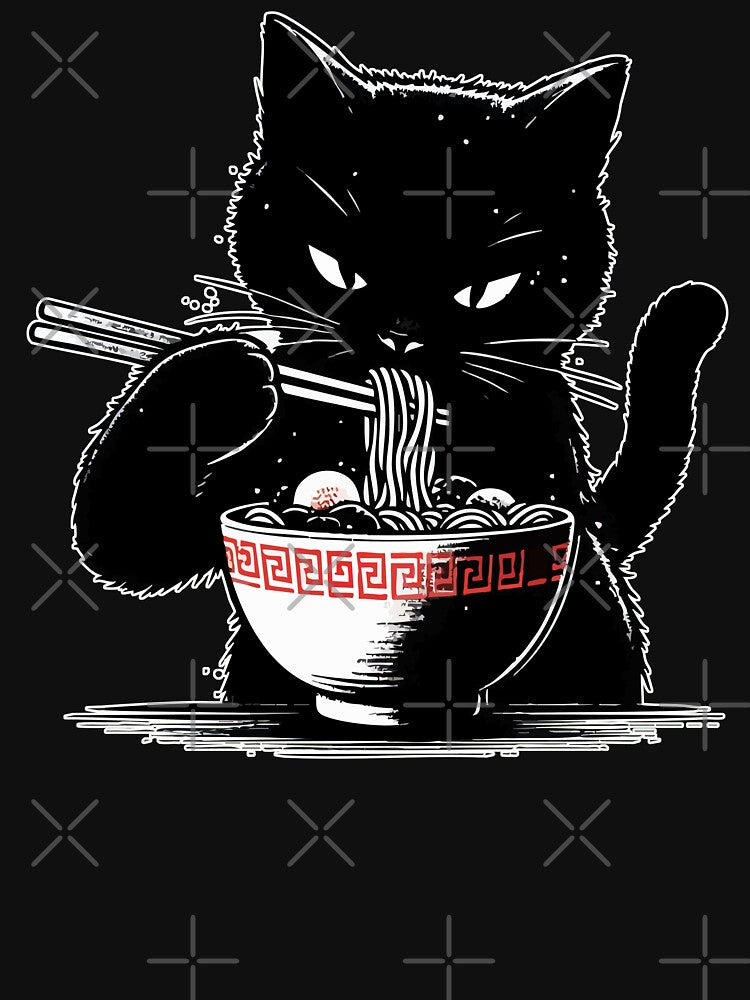 Cat Eating Ramen Noodles Japanese by TomFrontierArt