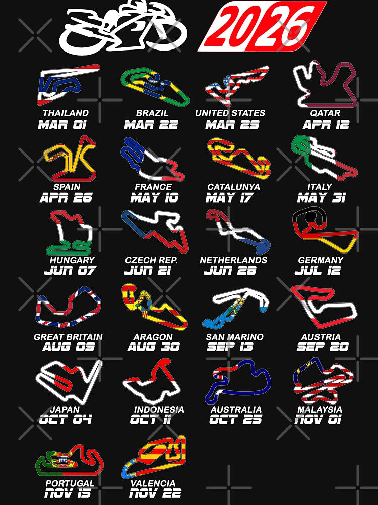 Calendar season 2026 MotoGp circuits colors by ideasfinder