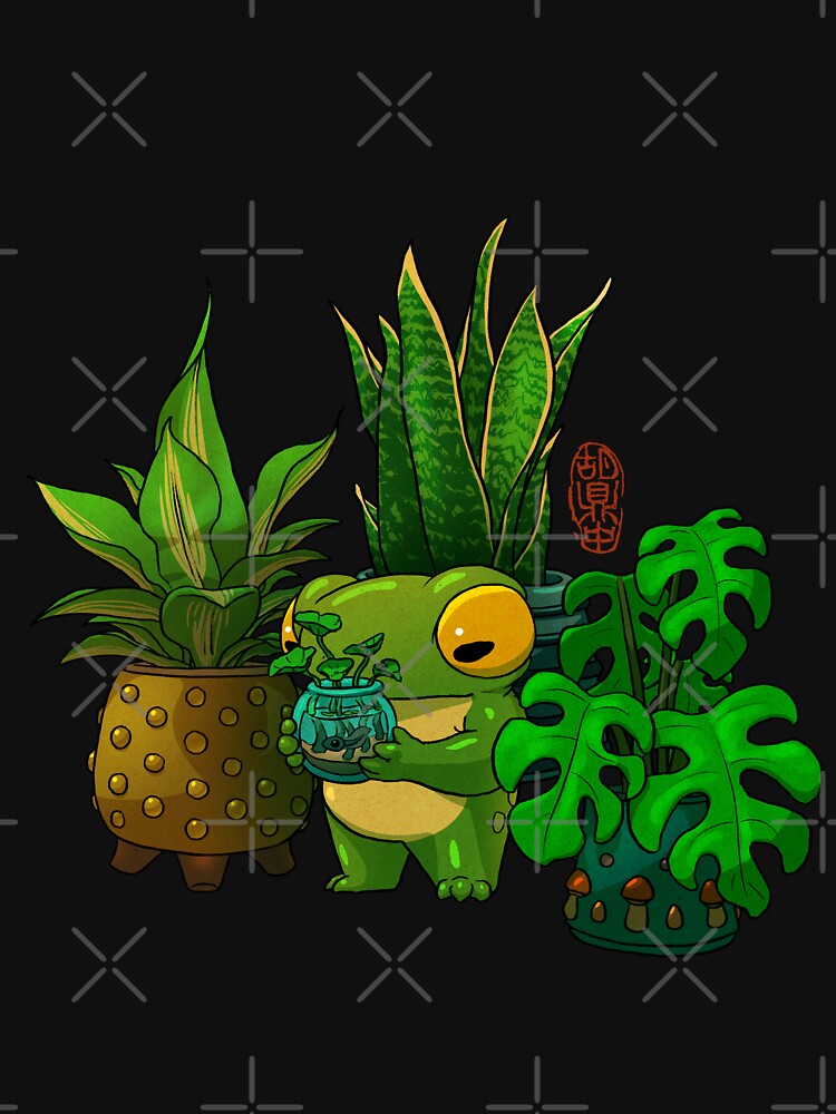 cute frog taking care of plants and tadpole artwork asian style by DingHuArt
