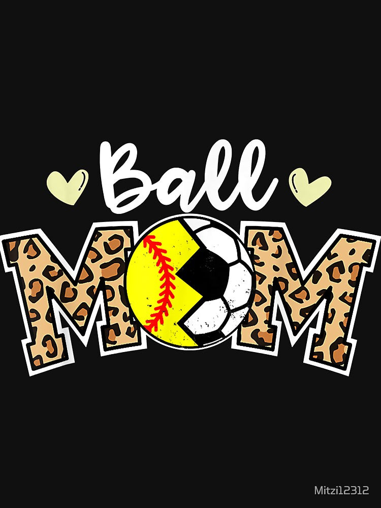 Ball Mom Leopard Funny Soccer Softball Player Mom by Mitzi12312