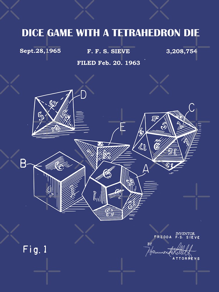 Role Playing Dice Patent Prints 1963, antique, blueprint drawing by ismdesigner