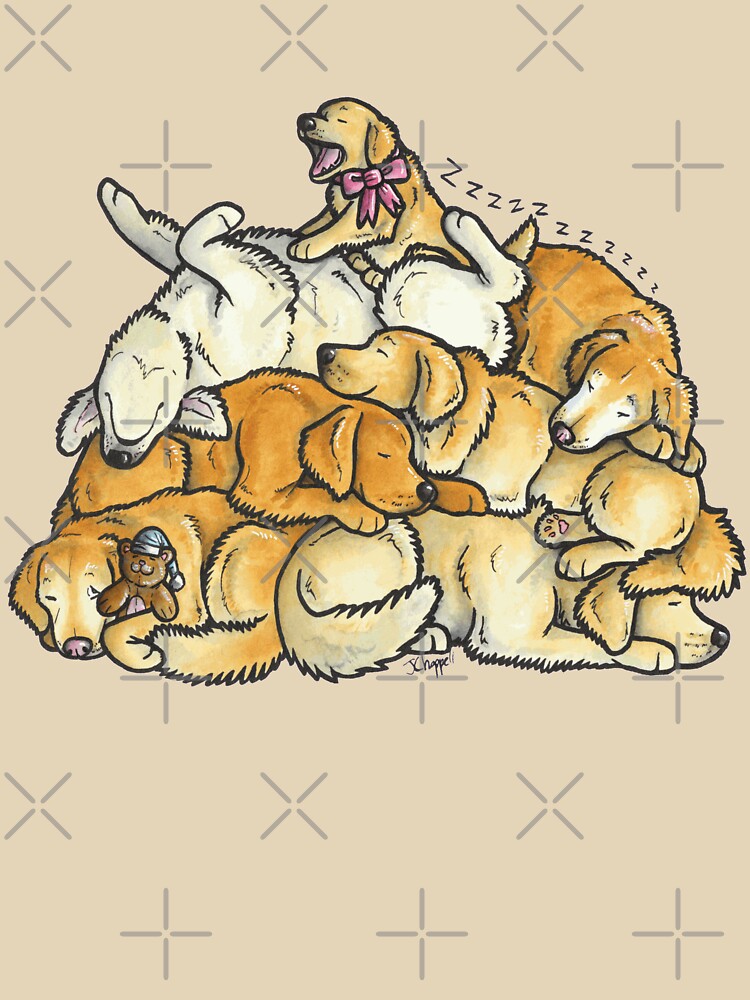 Sleeping pile of Golden Retriever dogs by animalartbyjess