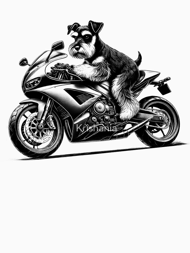 Cool Miniature Schnauzer Riding a Motorcycle Biker Dog Lover by Kimberley King Art  King Art