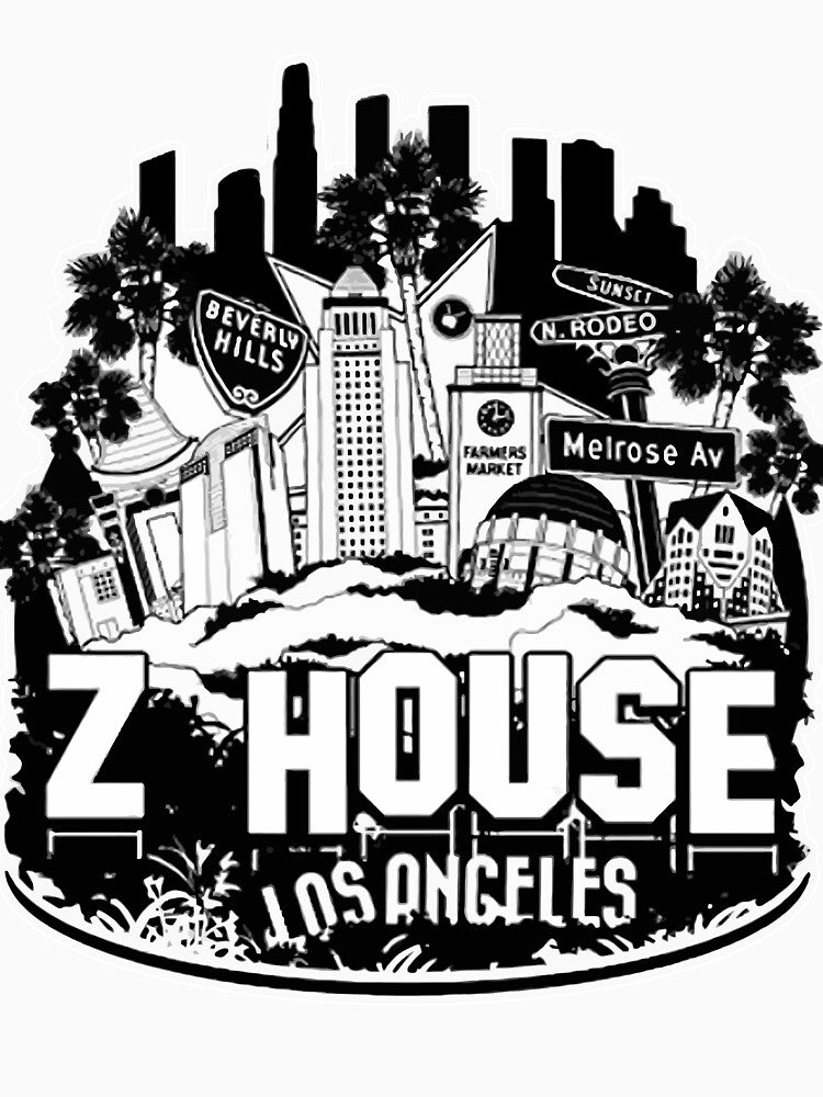 Z House Hollywood Los Angeles Cotton Graphic T-Shirt by CrollechJanokn