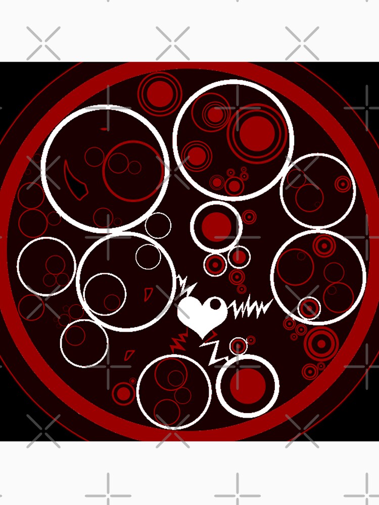 RED AND BLACK CIRCLES WITH LIGHTNING WHITE LOVE HEART ART DESIGN by ozcushionstoo