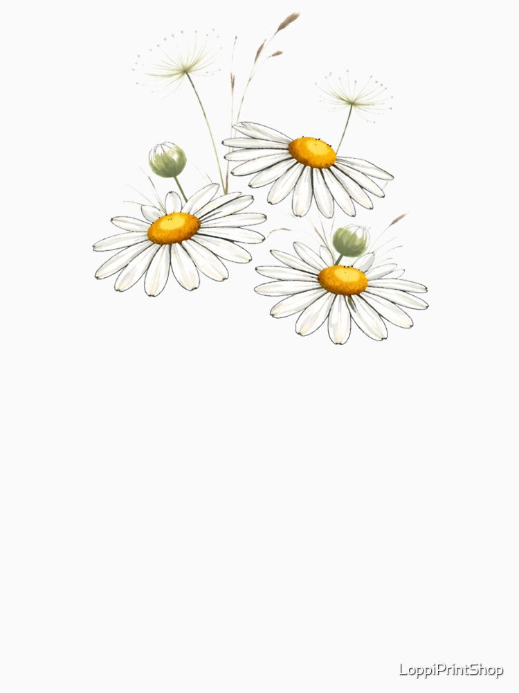 Minimalist Daisy Flowers Botanical Aesthetic Design by LoppiPrintShop