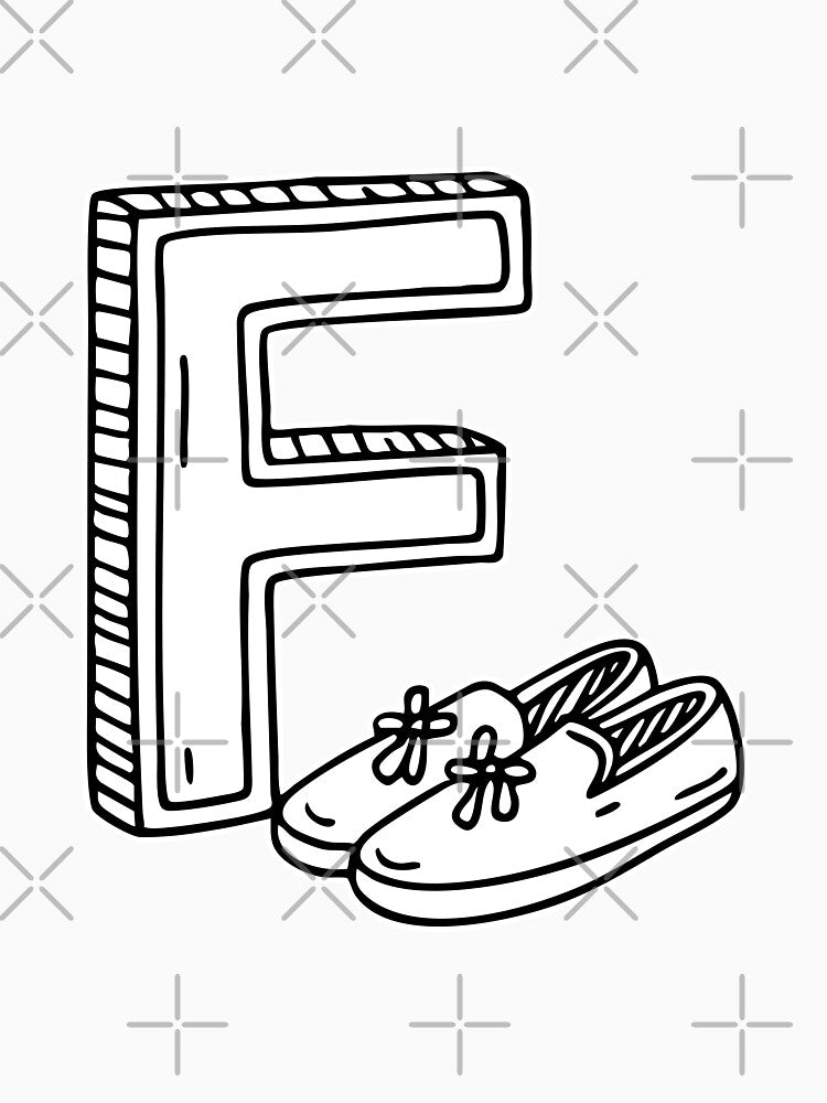 Illustration of Letter F Beside Flatshoes by rasagamastore