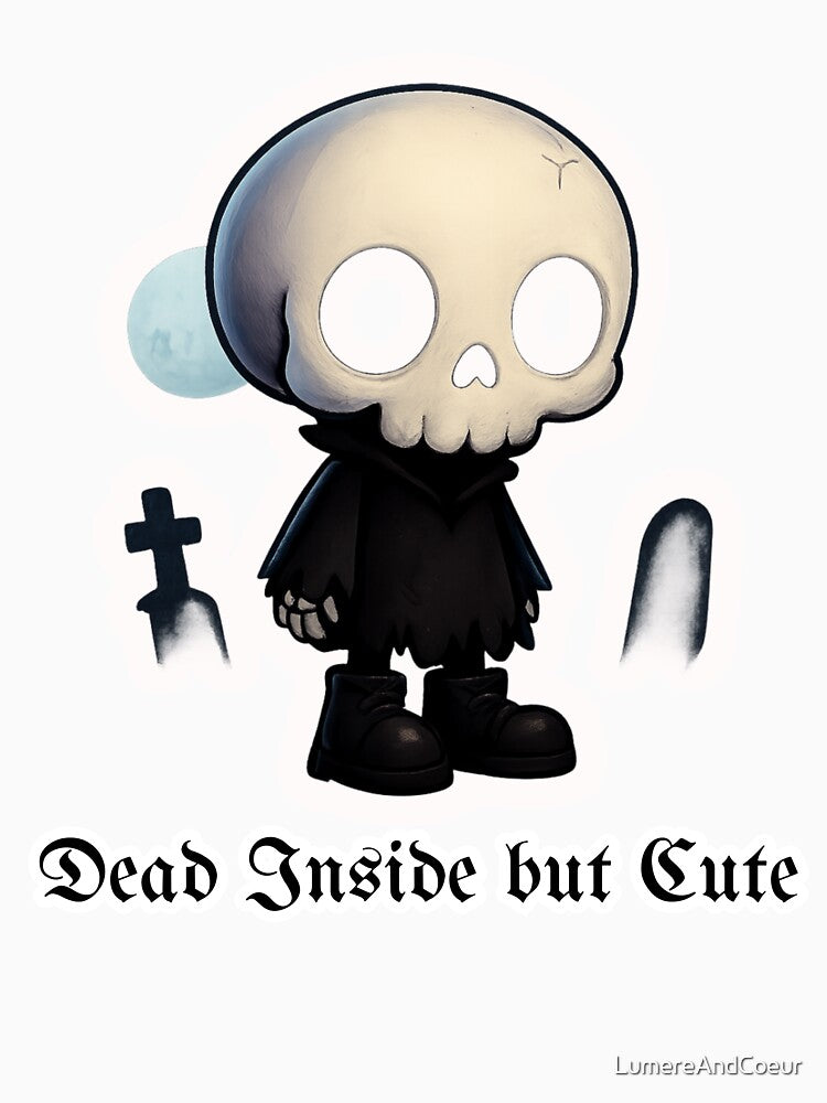 Dead Inside but Cute Kawaii Goth Skull Dark Aesthetic Sticker by LumereAndCoeur