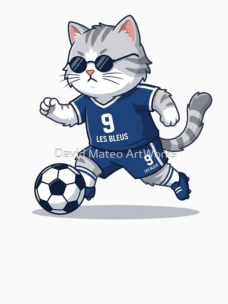 France Soccer Cat Sprinting — Les Bleus Number 9 Cartoon by David Mateo ArtWorks
