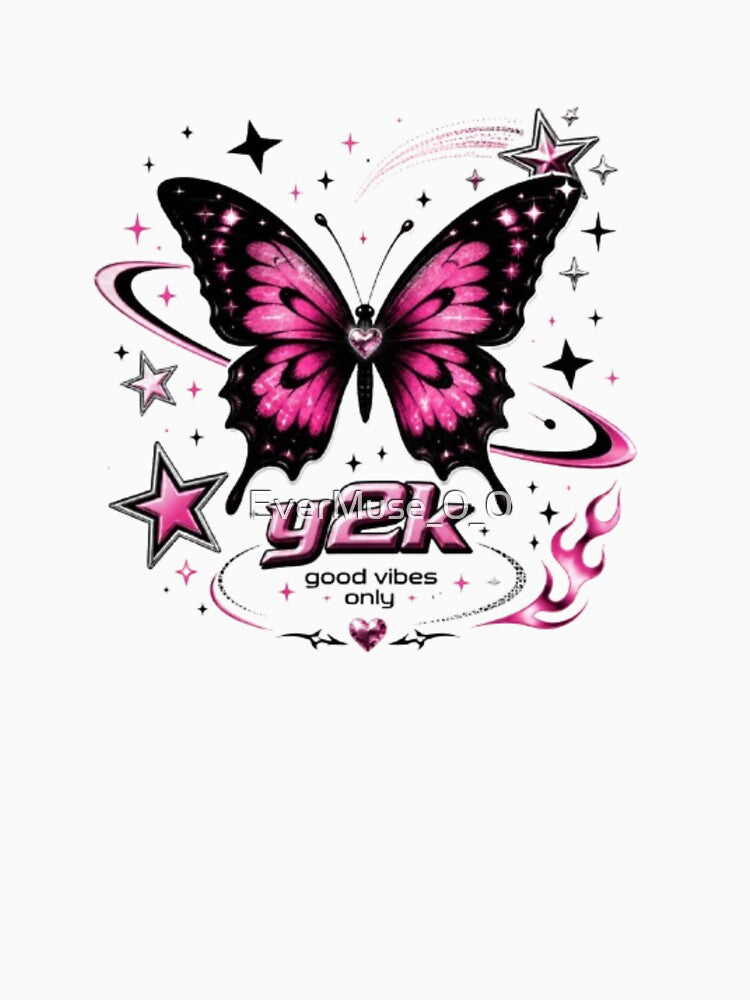 Y2K Butterfly Aesthetic Sticker Pink Star Retro 2000s Cute Trendy Laptop Decal by EverMuse_0_0
