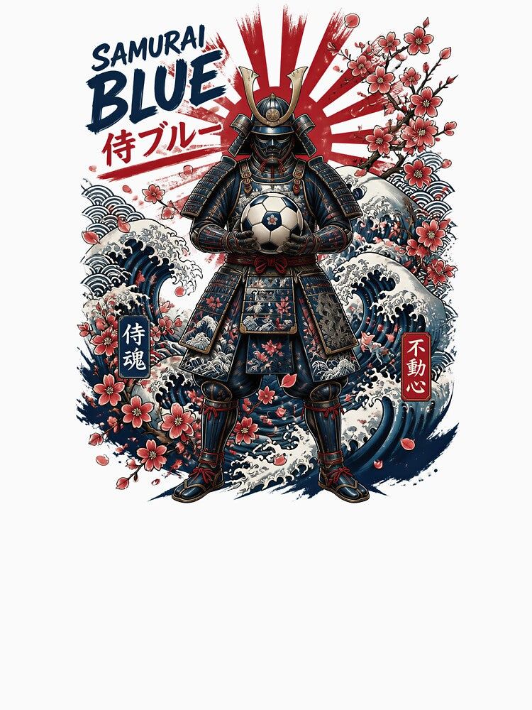 Japan Soccer Samurai - Samurai Blue Vintage  Japanese Football Fan T-Shirt by 18-30