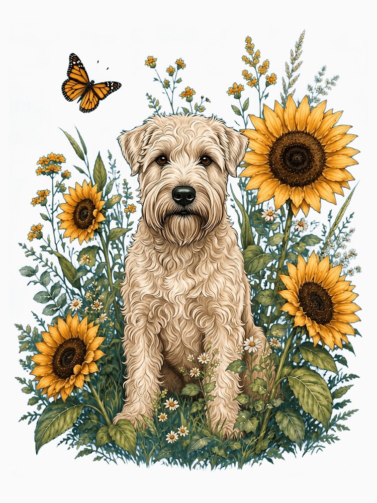 Soft Coated Wheaten Terrier With Sunflower Cottagecore Art Dog Owner by TerryConnells
