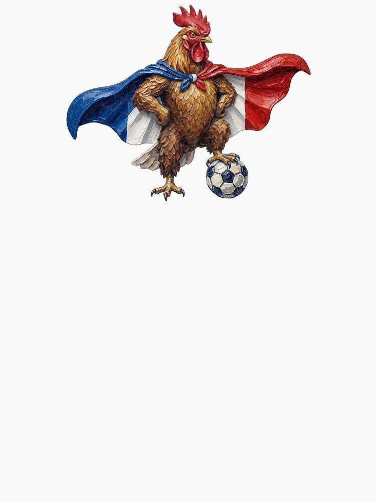 France Soccer Superhero Rooster Impasto Flag Art by EvrmoodCo