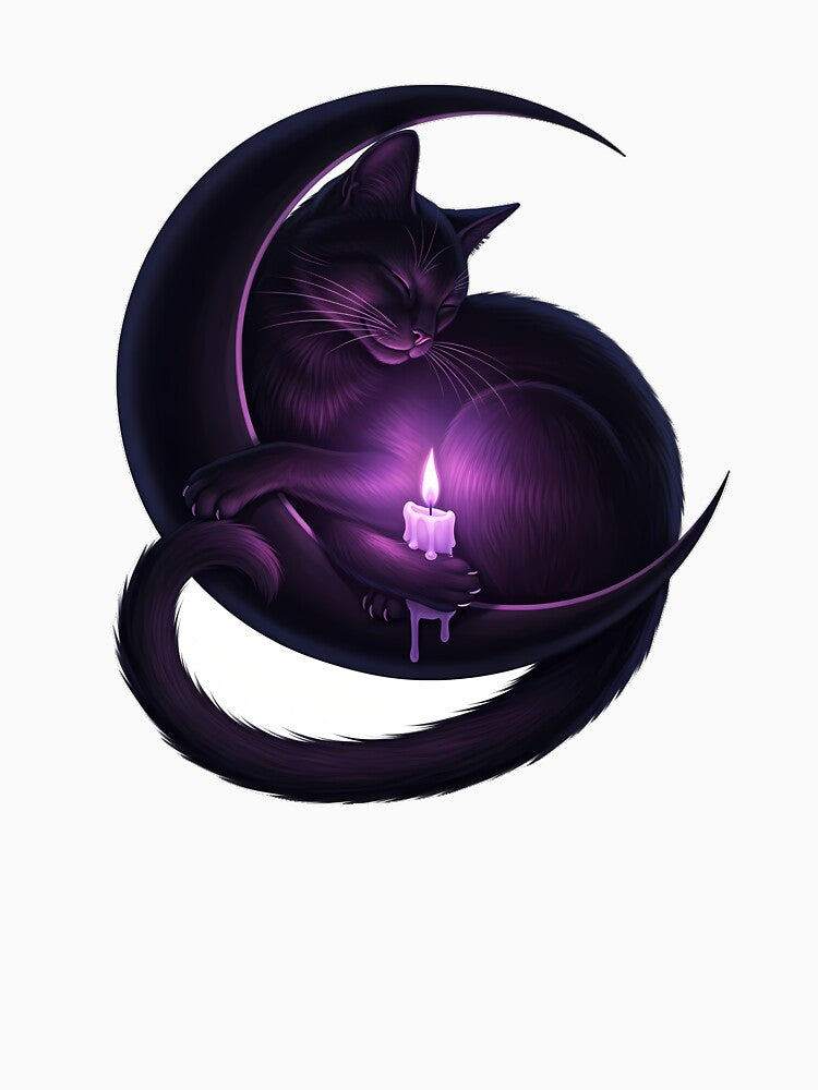 Black Cat Crescent Candle Soft Violet Glow by IllumeInk