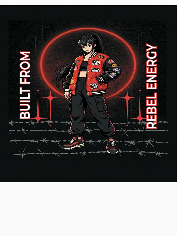 Built From Rebel Energy Anime Streetwear Girl Graphic T-Shirt – Urban Red Aesthetic Punk Style by designreach