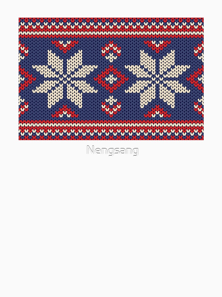 Blue and red snowflakes knitted pattern. by Nengsang
