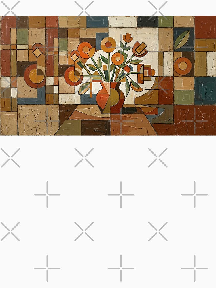 Bauhaus Abstract Still Life  Painting – Earth Tone Floral Art – Mid-Century Modern by CattlettArt