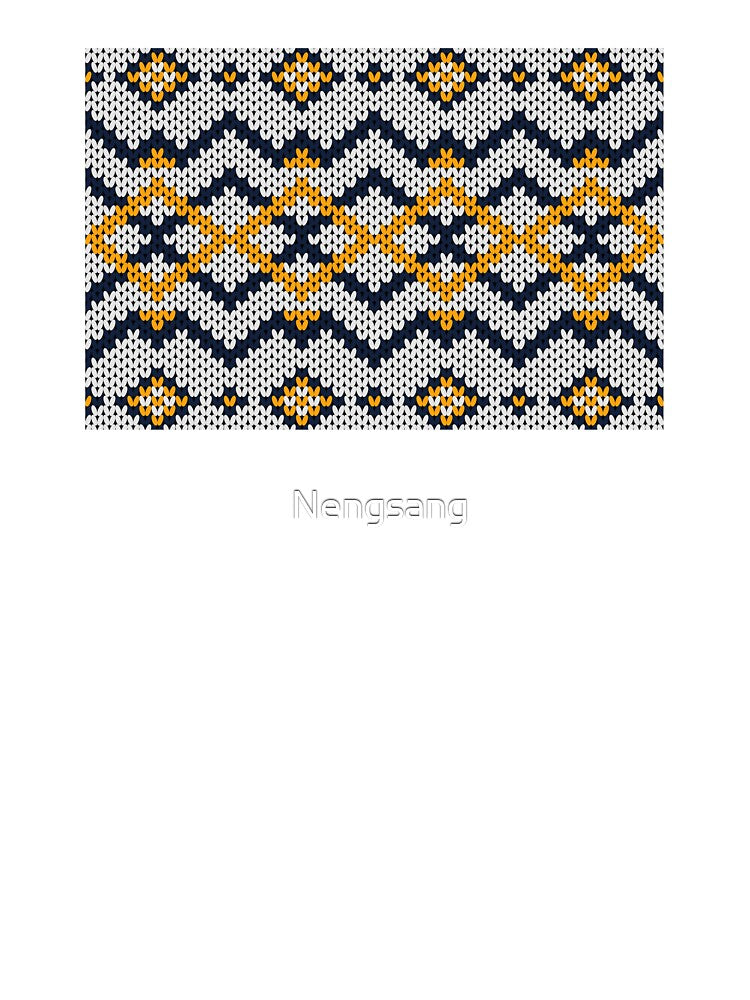 Modern Native American style white, yellow, and blue yarn knitting pattern. by Nengsang