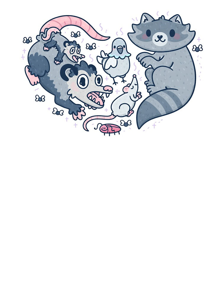 Stinky Trash Animals Heart Raccoon, Opossum, Mice by krystalRomanart
