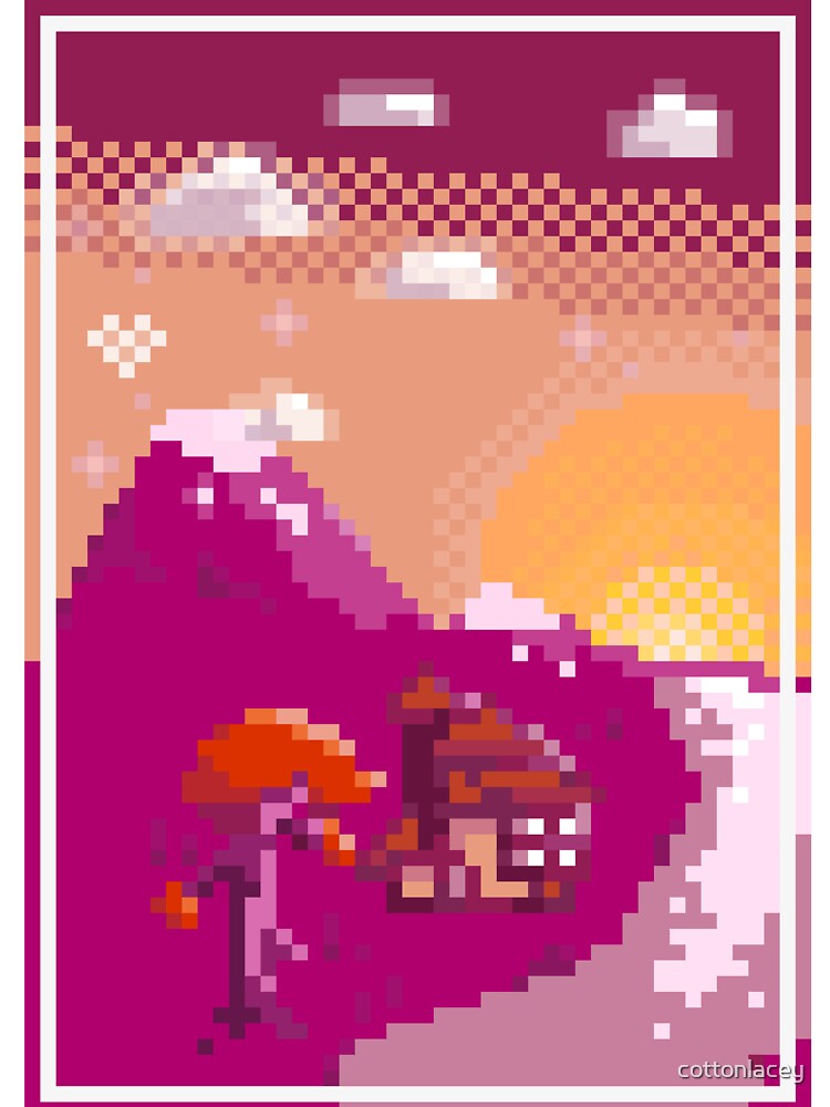 lesbian mountain house pixel art scene by cottonlacey