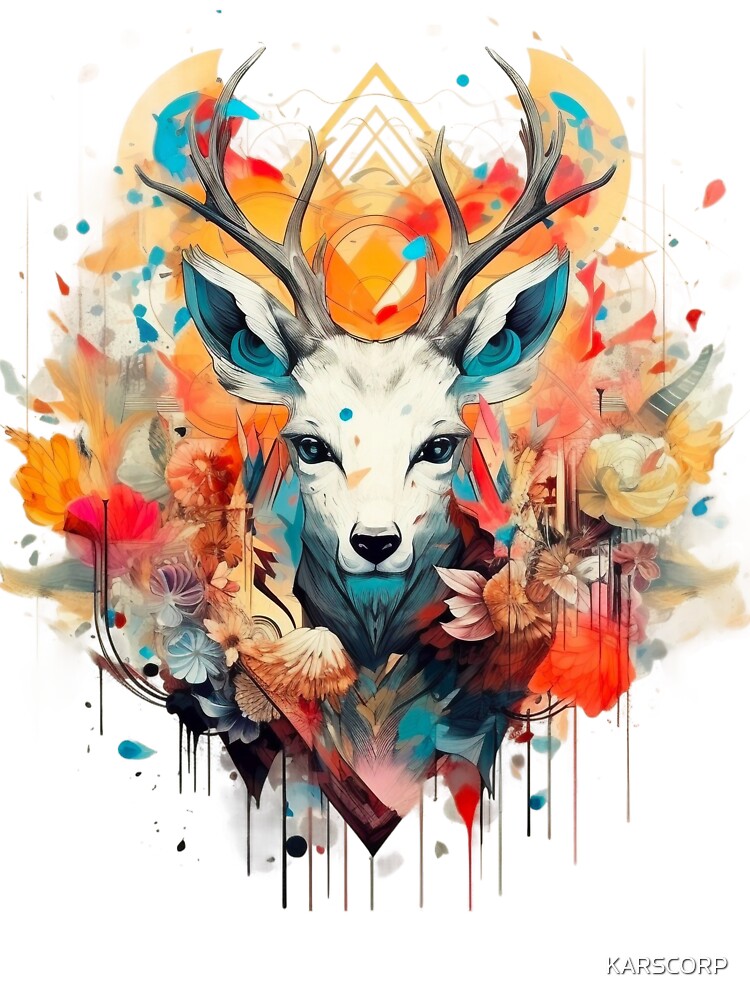 Colourful Reindeer Printed Graphic T-Shirt by KARSCORP